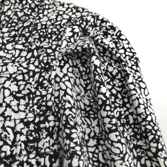 Parker Small Black White Abstract Smocking Cotton Blend Long Sleeve Mini Dress - Picture 3 of 10